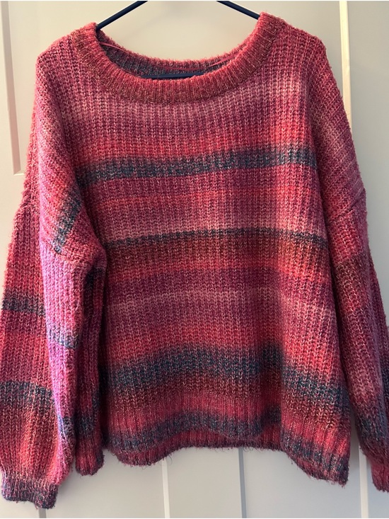 retrology Sweaters - Striped Pink Crewneck Knit Sweater